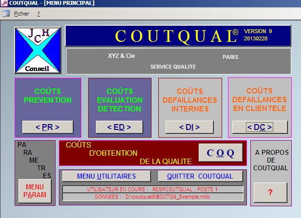 Coutqual: Programme Menu principal