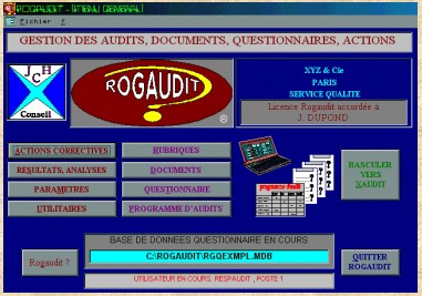 Rogaudit programme Menu principal